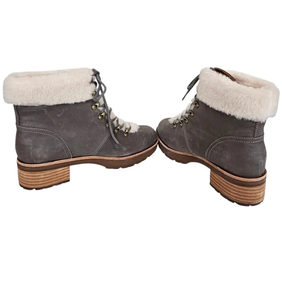 NWOT Kork-Ease Winslet Sherling Trim Leather Lace Up Bootie Block Heel - Picture 6 of 7